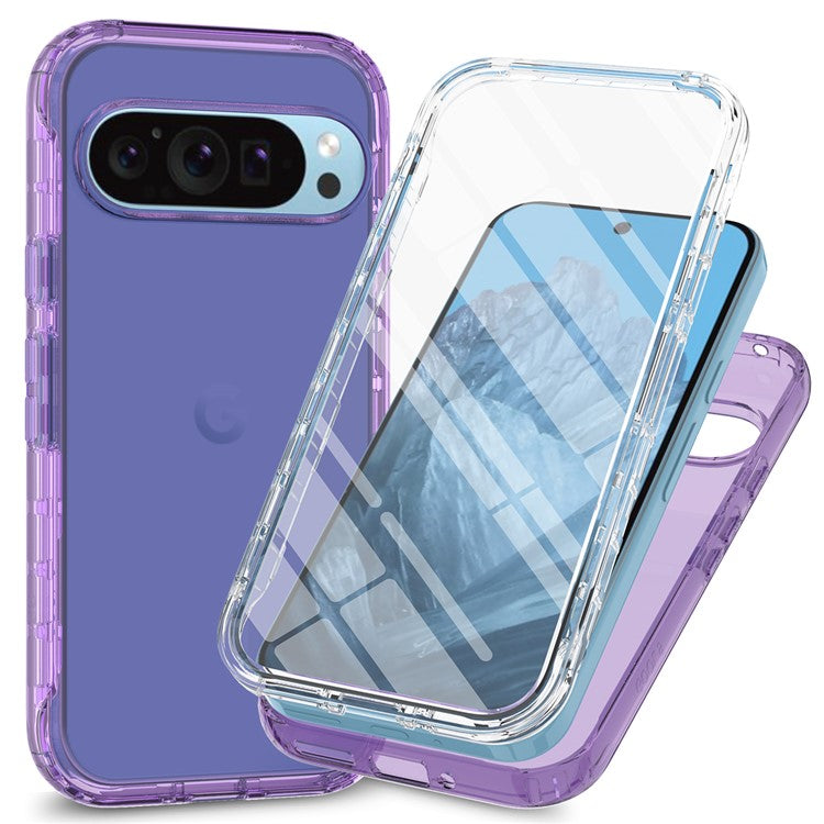 For Google Pixel 9 Pro XL Case TPU+PC Full Protection Shockproof Phone Cover with PET Screen Guard - Purple