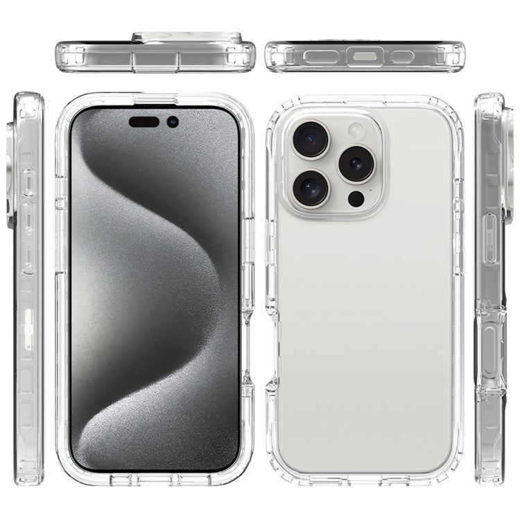 For iPhone 16 Pro Case TPU+PC Full Protection Shockproof Phone Cover with PET Screen Guard - Blue