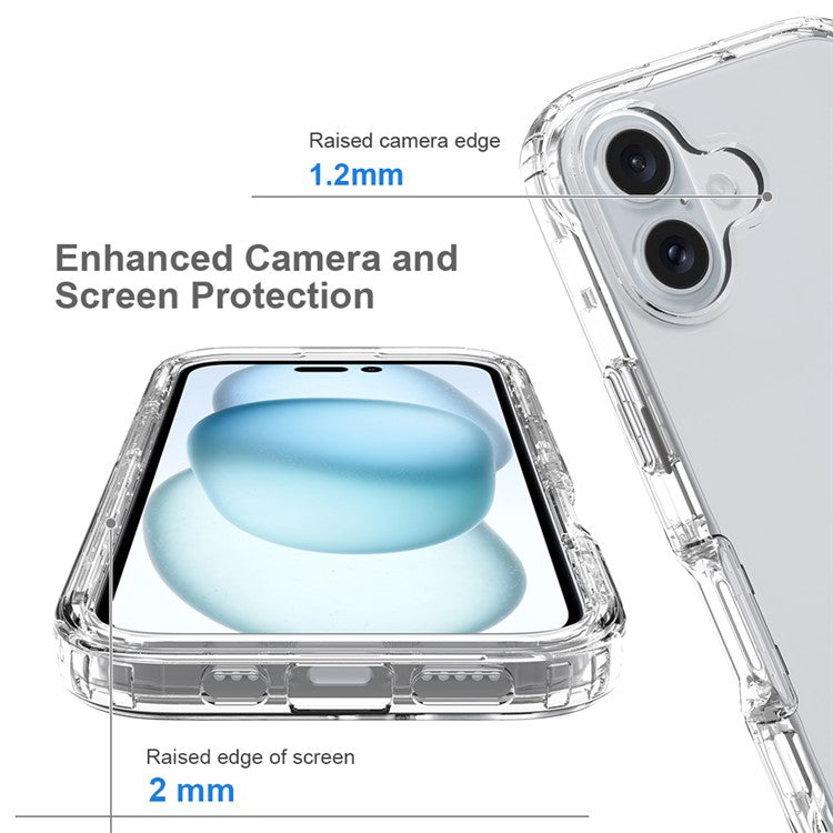 For iPhone 16 Case TPU+PC Full Protection Shockproof Phone Cover with PET Screen Guard - Blue