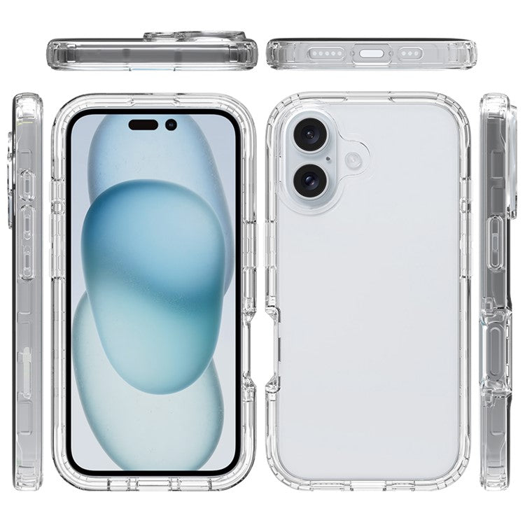 For iPhone 16 Case TPU+PC Full Protection Shockproof Phone Cover with PET Screen Guard - Purple
