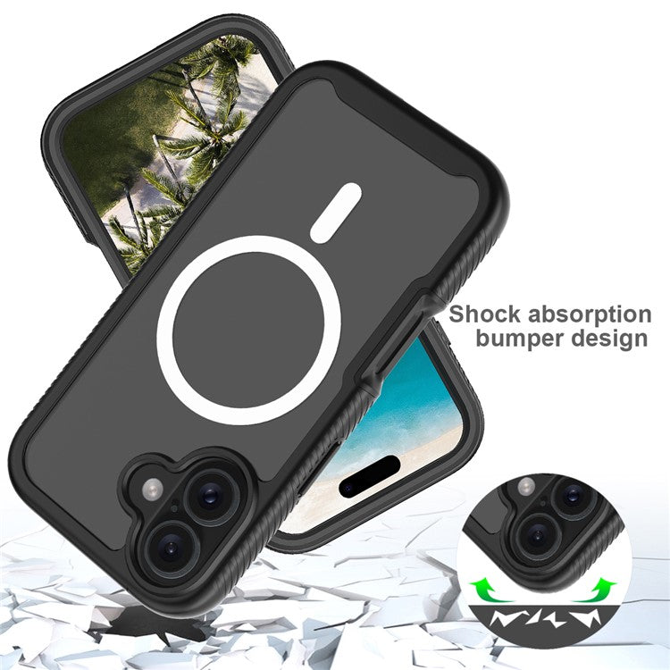 For iPhone 16 Magnetic Case PC+TPU Phone Cover with PET Screen Film All-Around Protection - Baby Blue