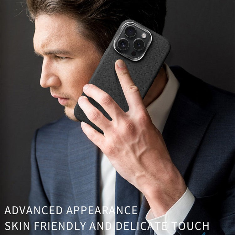 For iPhone 16 Pro Case Imprinted Anti-Fingerprint PU+TPU Phone Cover with Metal Buttons - Grey