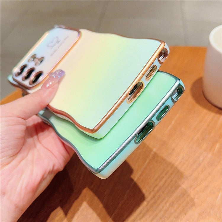 For Samsung Galaxy S24 Ultra Case Curly Shape Love Heart TPU Phone Cover Iridescent Gradient - Colorful
