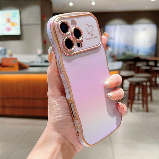For iPhone 16 Pro Case Curly Shape Love Heart TPU Phone Cover Iridescent Gradient - Colorful Purple