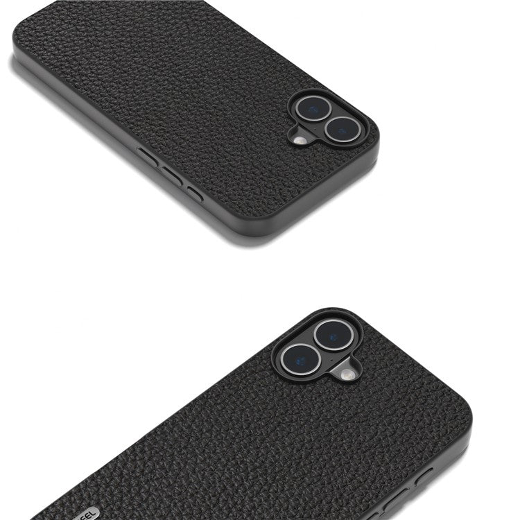 ABEEL For iPhone 16 Case TPU+Genuine Cow Leather Protective Phone Cover - Black