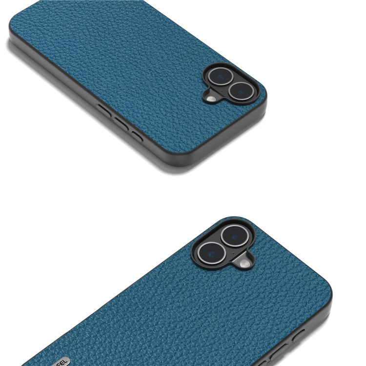 ABEEL For iPhone 16 Case TPU+Genuine Cow Leather Protective Phone Cover - Blue