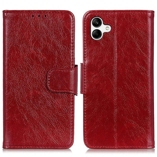 For Samsung Galaxy A04 4G (164.4 x 76.3 x 9.1 mm) Split Leather Nappa Texture Stand Case Anti-scratch Phone Wallet Cover - Red