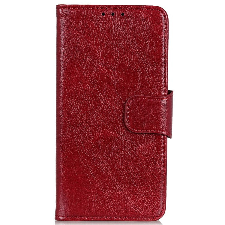 For Samsung Galaxy A04 4G (164.4 x 76.3 x 9.1 mm) Split Leather Nappa Texture Stand Case Anti-scratch Phone Wallet Cover - Red