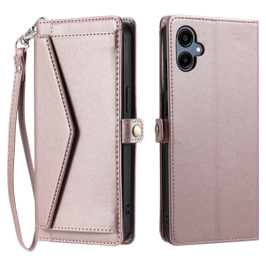 For Samsung Galaxy A06 Leather Case with Wrist Strap Wallet Stand Phone Cover - Rose Gold