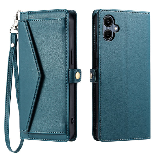For Samsung Galaxy A06 Leather Case with Wrist Strap Wallet Stand Phone Cover - Blackish Green