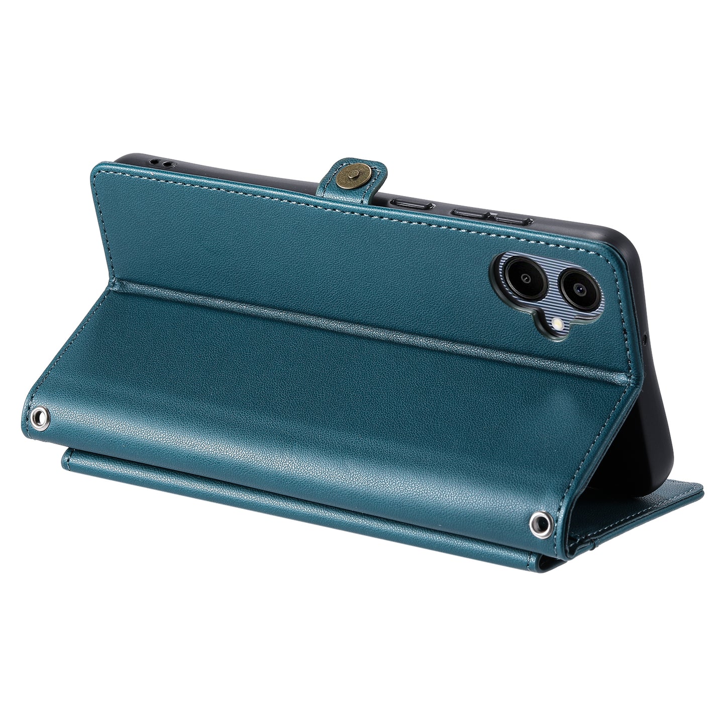 For Samsung Galaxy A06 Leather Case with Wrist Strap Wallet Stand Phone Cover - Blackish Green