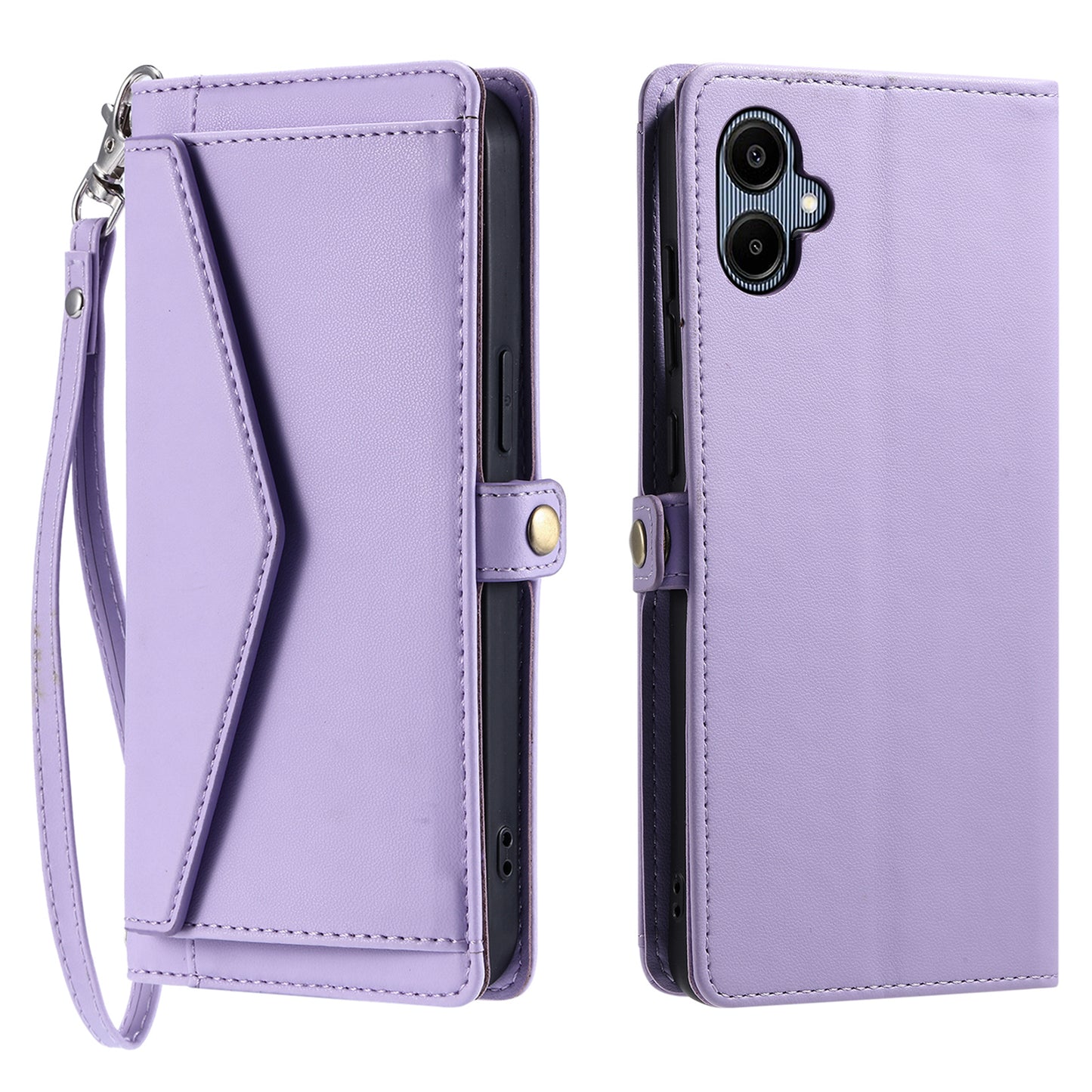 For Samsung Galaxy A06 Leather Case with Wrist Strap Wallet Stand Phone Cover - Purple