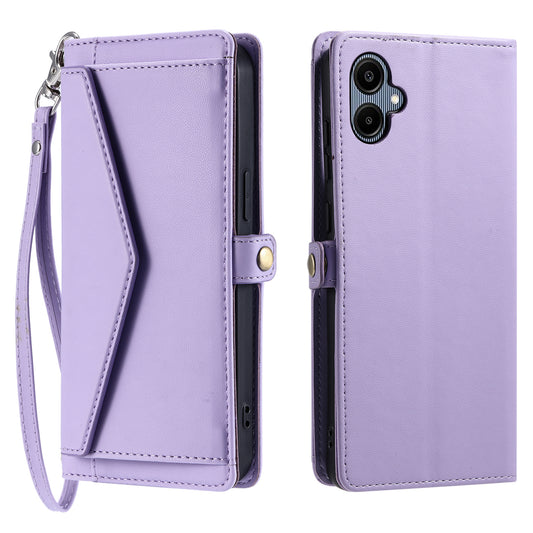 For Samsung Galaxy A06 Leather Case with Wrist Strap Wallet Stand Phone Cover - Purple