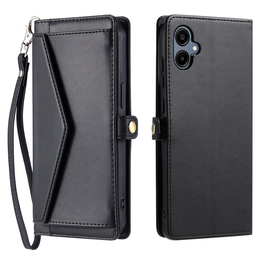 For Samsung Galaxy A06 Leather Case with Wrist Strap Wallet Stand Phone Cover - Black