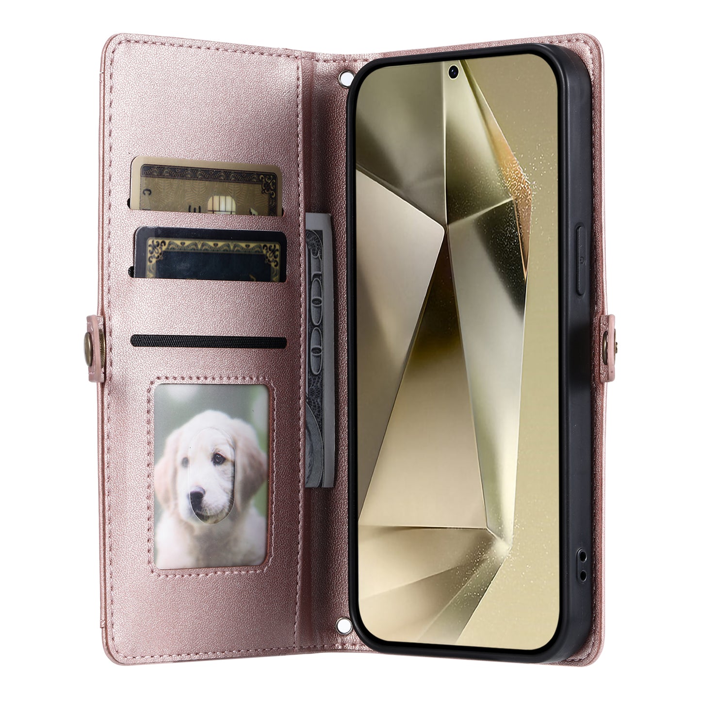 For Samsung Galaxy A16 5G / A16 4G Leather Case with Wrist Strap Wallet Stand Phone Cover - Rose Gold