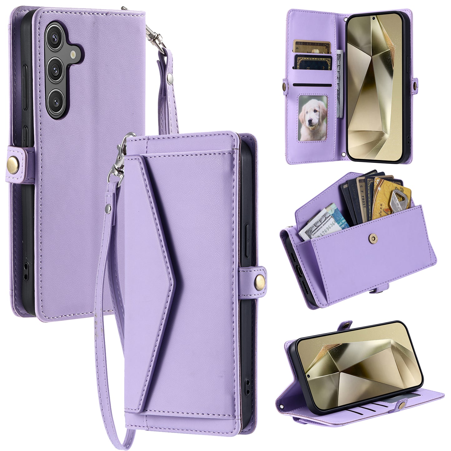 For Samsung Galaxy A16 5G / A16 4G Leather Case with Wrist Strap Wallet Stand Phone Cover - Purple