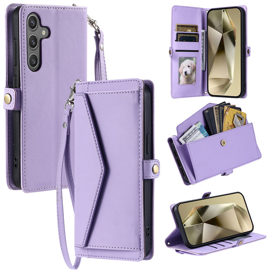 For Samsung Galaxy A16 5G / A16 4G Leather Case with Wrist Strap Wallet Stand Phone Cover - Purple