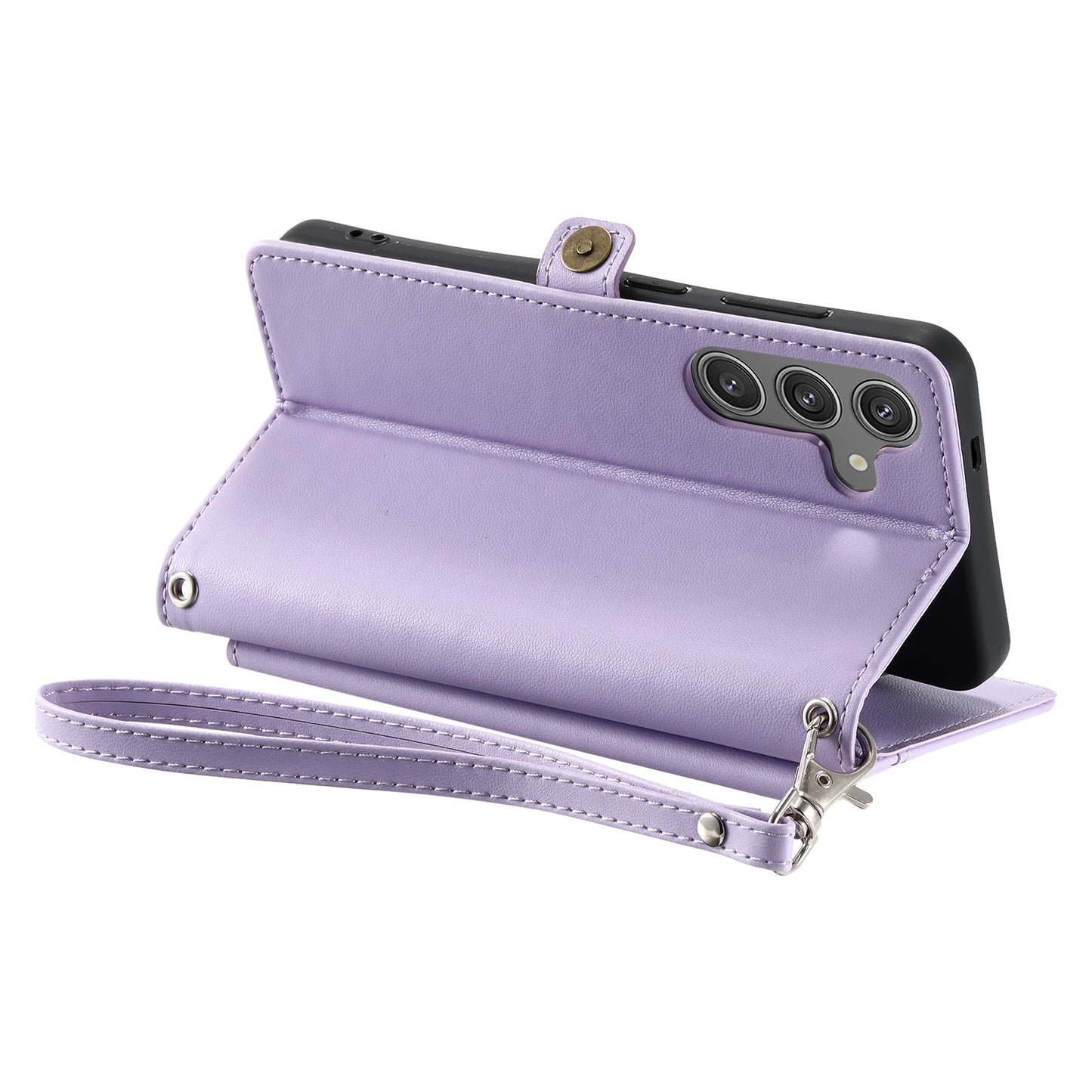 For Samsung Galaxy A16 5G / A16 4G Leather Case with Wrist Strap Wallet Stand Phone Cover - Purple