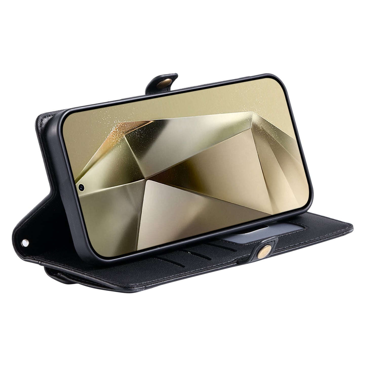 For Samsung Galaxy A16 5G / A16 4G Leather Case with Wrist Strap Wallet Stand Phone Cover - Black