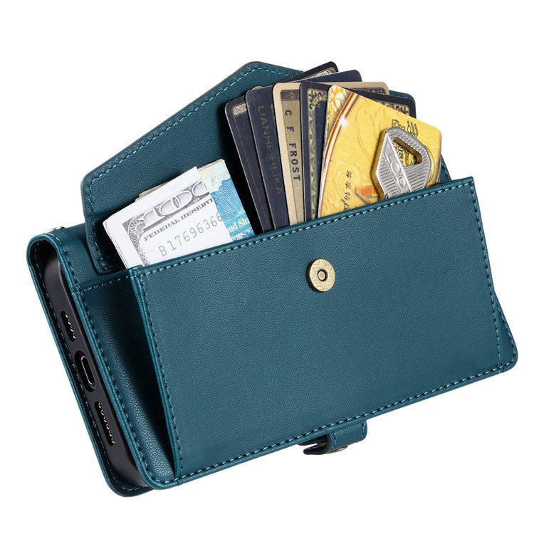 For iPhone 16 Pro Leather Case with Wrist Strap Wallet Stand Phone Cover - Blackish Green