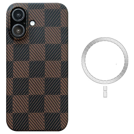 For iPhone 16 Plus Case Scratch Proof Aramid Fiber Magnetic Phone Cover (Big Lens Hole) - Black  /  Gold
