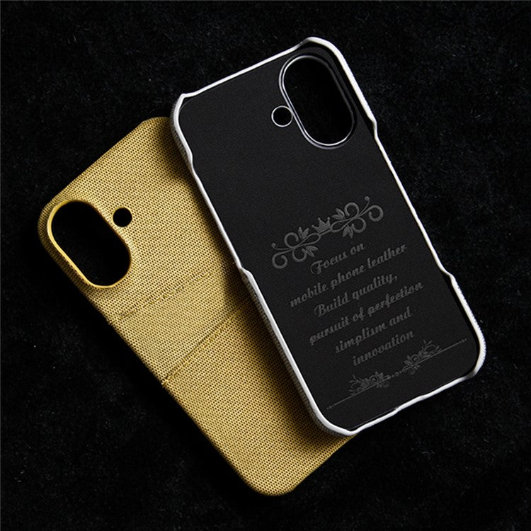 For iPhone 16 Case Cloth + PC Hard Phone Cover with Dual Card Slots - Yellow