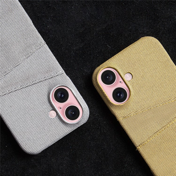 For iPhone 16 Case Cloth + PC Hard Phone Cover with Dual Card Slots - Yellow