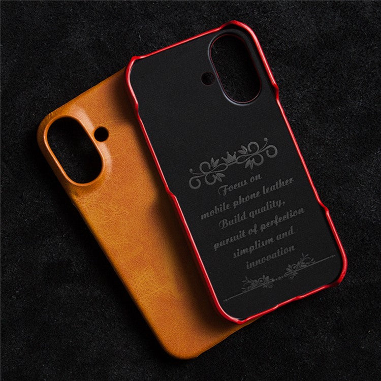 For iPhone 16 Case Calf Texture PU Leather Hard PC Protective Phone Cover - Red