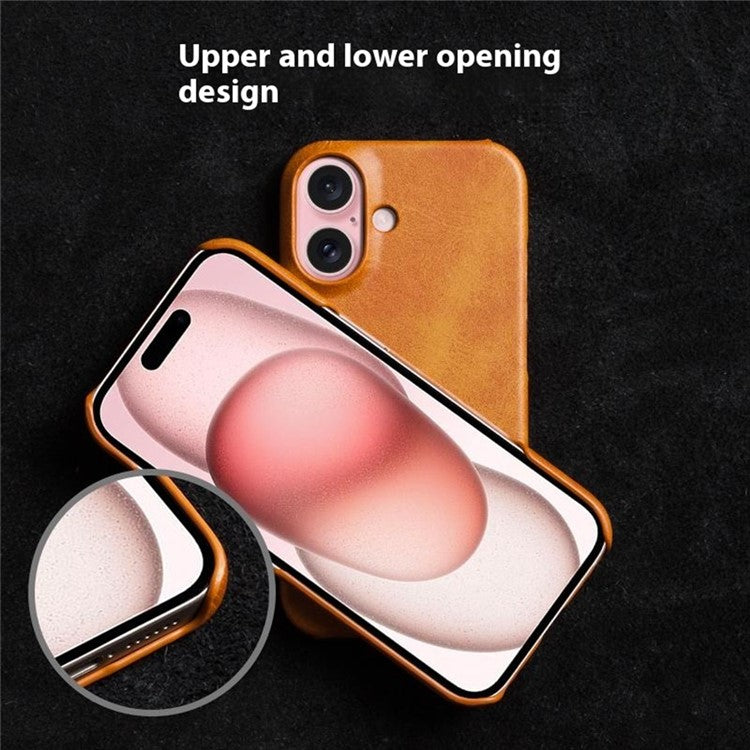 For iPhone 16 Case Calf Texture PU Leather Hard PC Protective Phone Cover - Red