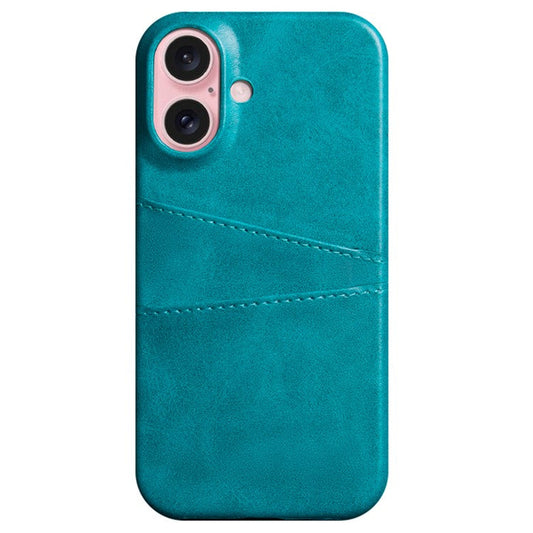 For iPhone 16 Plus Case Dual Card Slots PU Leather + Hard PC Phone Cover - Green