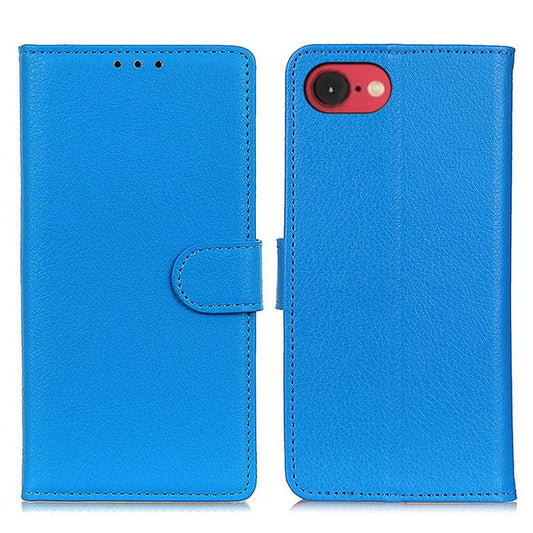 For iPhone 16e Wallet Case PU Leather Phone Cover Litchi Texture - Blue