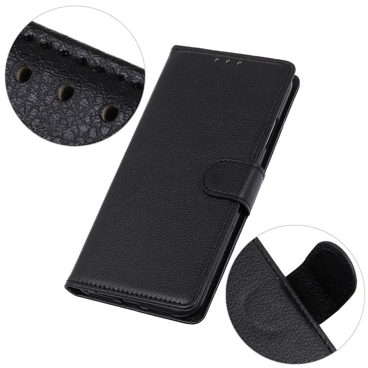 For iPhone 16e Wallet Case PU Leather Phone Cover Litchi Texture - Black