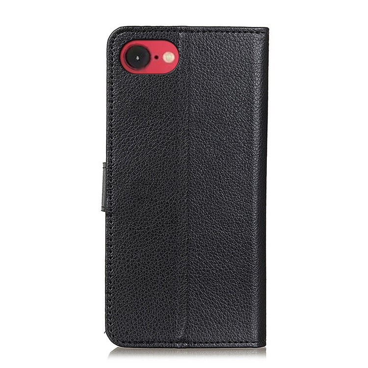For iPhone 16e Wallet Case PU Leather Phone Cover Litchi Texture - Black