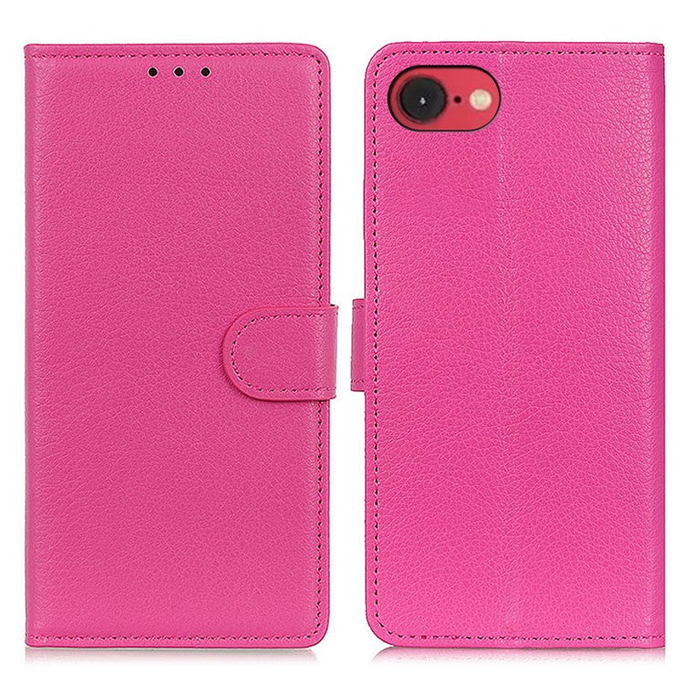 For iPhone SE (2025) Wallet Case PU Leather Phone Cover Litchi Texture - Rose