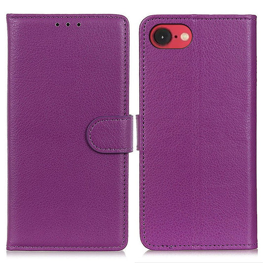 For iPhone SE (2025) Wallet Case PU Leather Phone Cover Litchi Texture - Purple