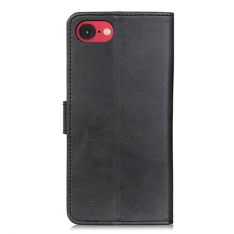 For iPhone 16e Stand Wallet Case Cowhide Texture Leather Phone Cover - Black