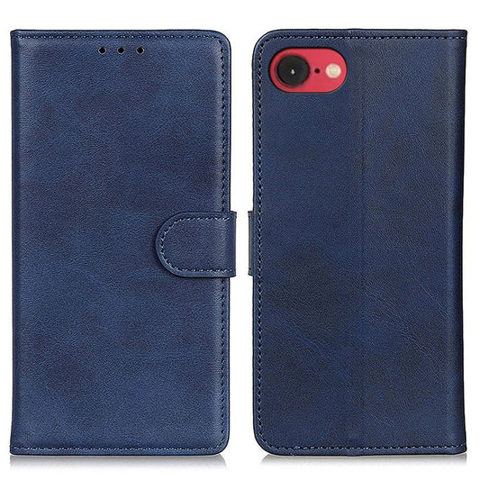 For iPhone SE (2025) Stand Wallet Case Cowhide Texture Leather Phone Cover - Blue