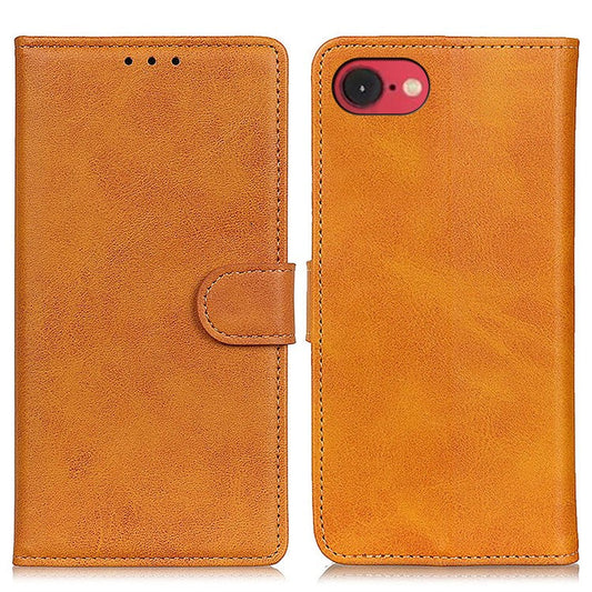 For iPhone 16e Stand Wallet Case Cowhide Texture Leather Phone Cover - Brown