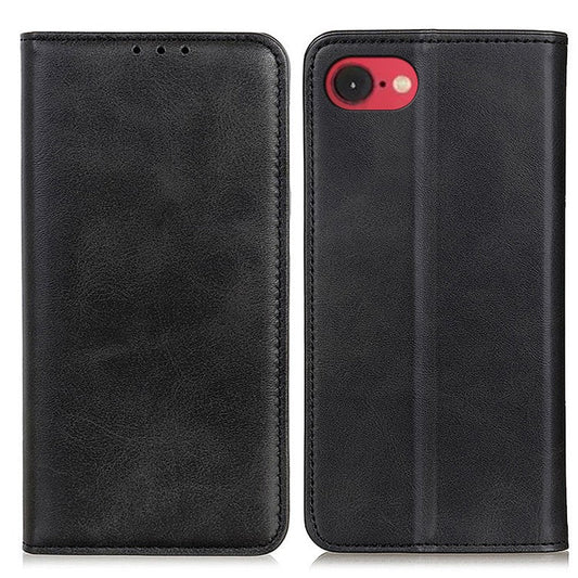 For iPhone 16e Case Split Leather Flip Wallet Phone Cover - Black