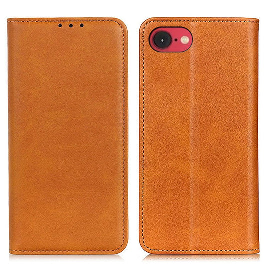 For iPhone 16e Case Split Leather Flip Wallet Phone Cover - Brown