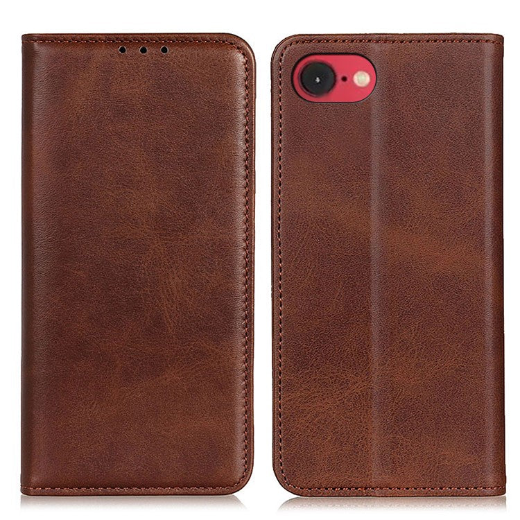 For iPhone 16e Case Split Leather Flip Wallet Phone Cover - Coffee