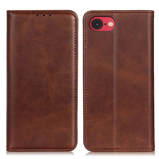 For iPhone 16e Case Split Leather Flip Wallet Phone Cover - Coffee
