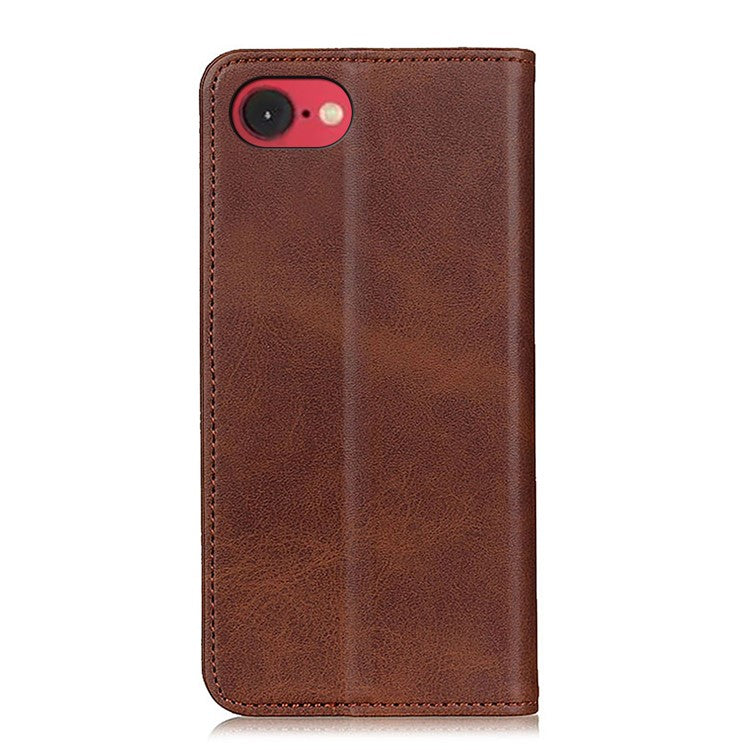 For iPhone 16e Case Split Leather Flip Wallet Phone Cover - Coffee