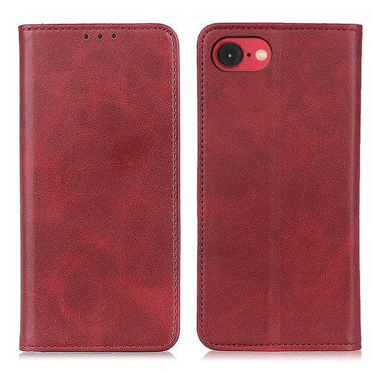 For iPhone 16e Case Split Leather Flip Wallet Phone Cover - Red