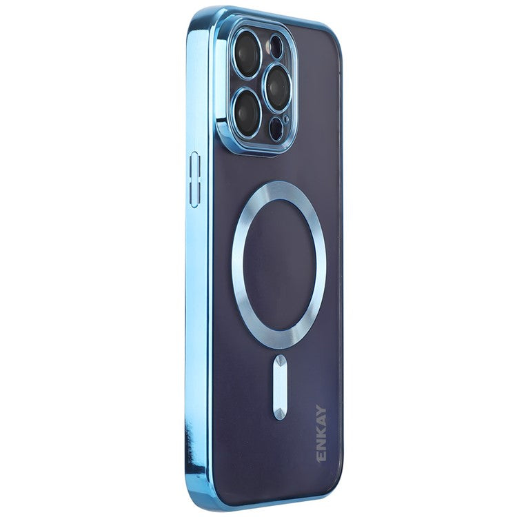 ENKAY HAT PRINCE For iPhone 16 Pro Magnetic Clear Case Shockproof TPU Phone Cover with Lens Film - Dark Blue