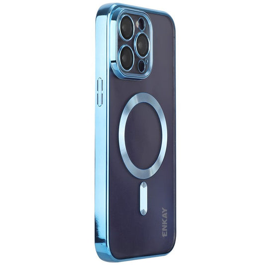 ENKAY HAT PRINCE For iPhone 16 Pro Magnetic Clear Case Shockproof TPU Phone Cover with Lens Film - Dark Blue