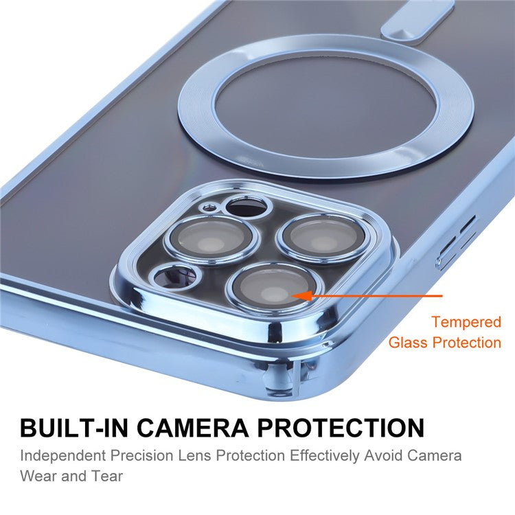 ENKAY HAT PRINCE For iPhone 16 Pro Magnetic Clear Case Shockproof TPU Phone Cover with Lens Film - Dark Blue