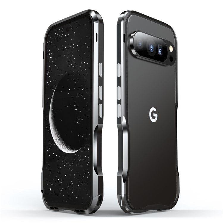 LUPHIE For Google Pixel 9 / 9 Pro Case Metal Bumper Frame Shockproof Phone Cover - Black