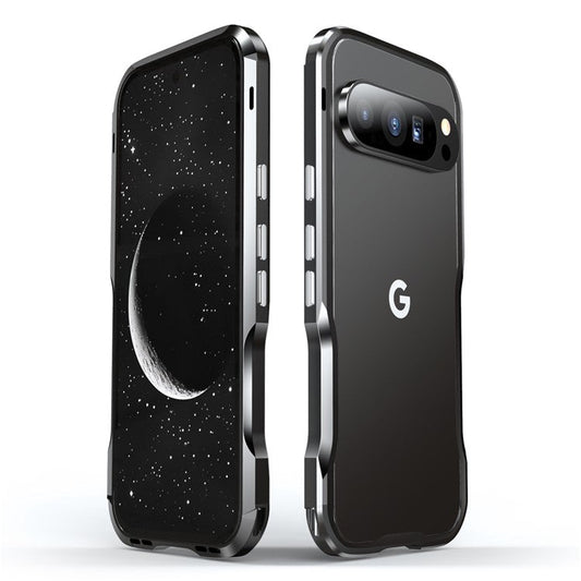 LUPHIE For Google Pixel 9 / 9 Pro Case Metal Bumper Frame Shockproof Phone Cover - Black