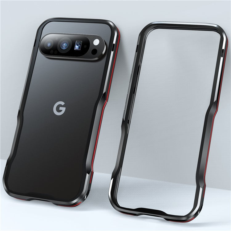 LUPHIE For Google Pixel 9 / 9 Pro Case Metal Bumper Frame Shockproof Phone Cover - Black